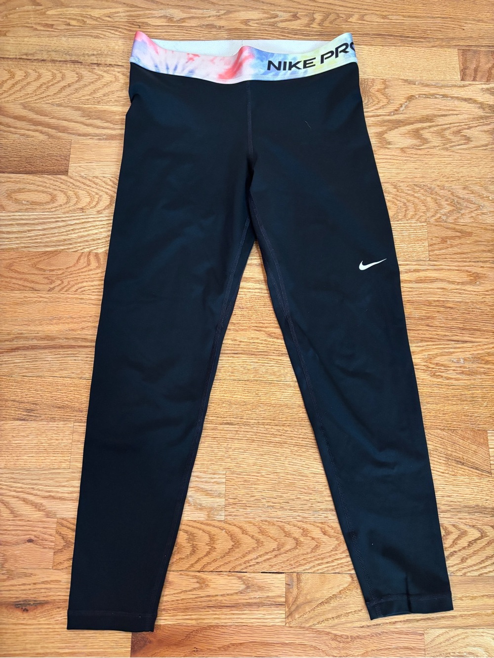 Nike Black Womens Leggings with Pastel Tie-Dye Waistband
